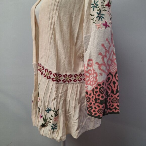 Saharies Embroidered Cardigan Button Pleated Floral‎ Womens Large - Picture 5 of 10